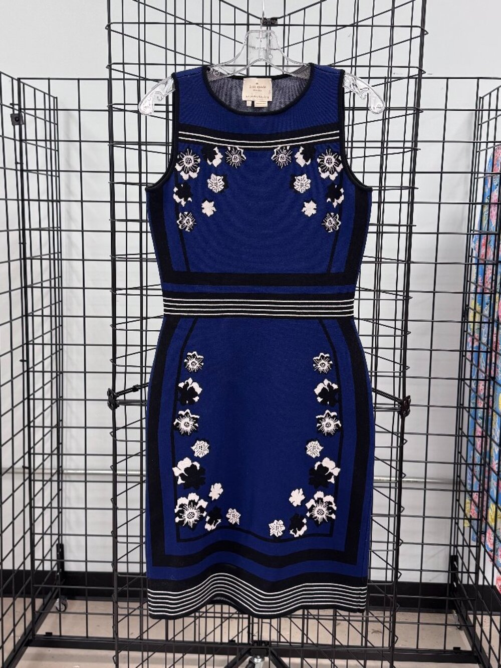 Kate Spade Black & Blue Floral Sweater Knit Sleeveless Dress Size Small